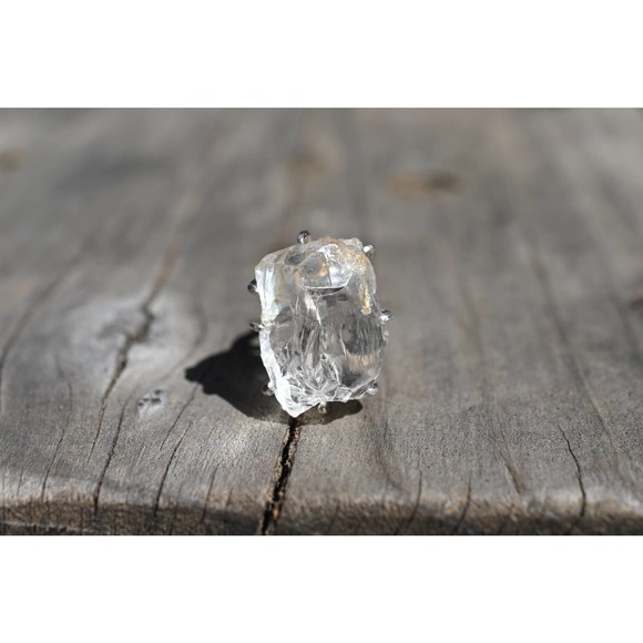 Edwardian Raw Diamond Engagement Ring Quartz Ring Sterling Silver - Picture 6 of 8